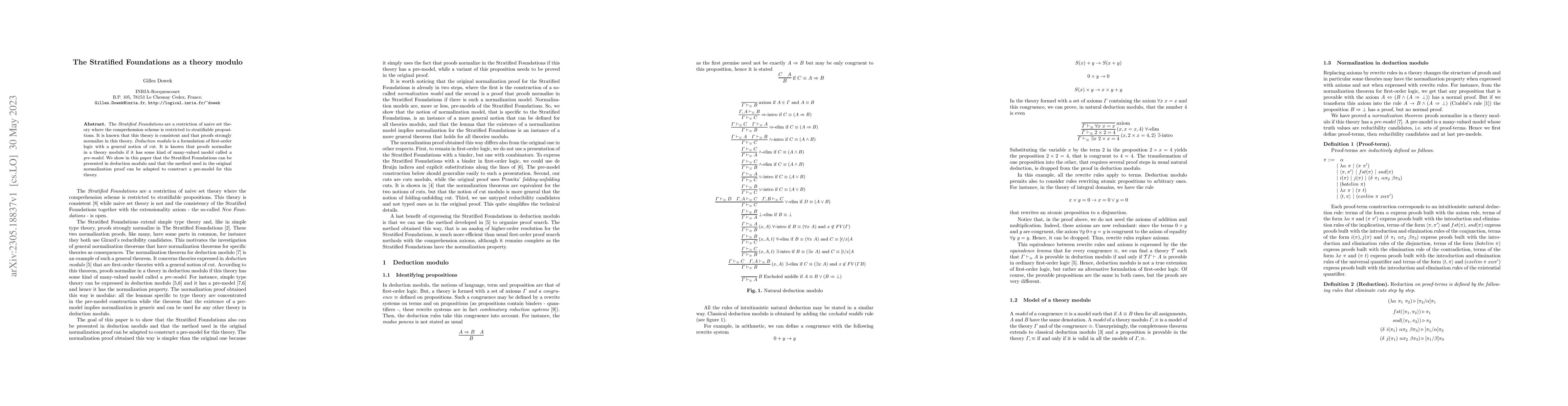 Thumbnail for The Stratified Foundations as a theory modulo