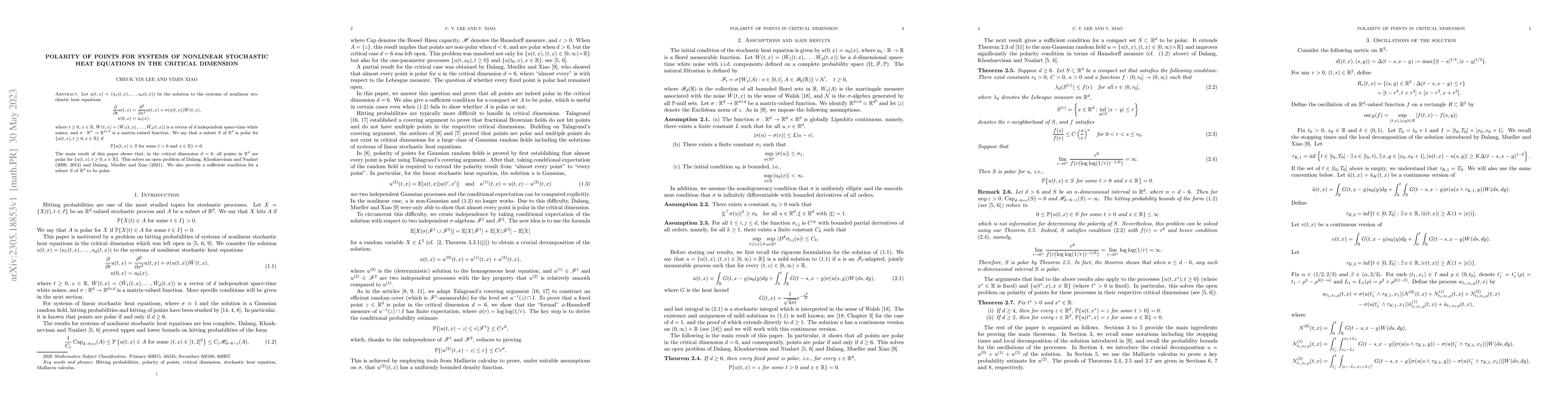Thumbnail for Polarity of points for systems of nonlinear stochastic heat equations in
  the critical dimension