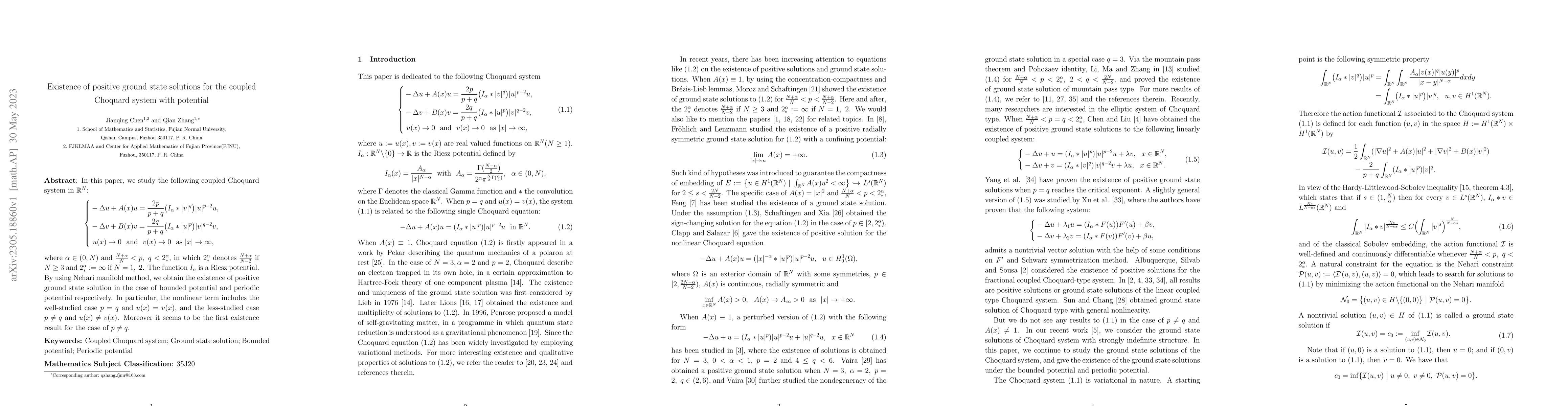 Thumbnail for Existence of positive ground state solutions for the coupled Choquard
  system with potential