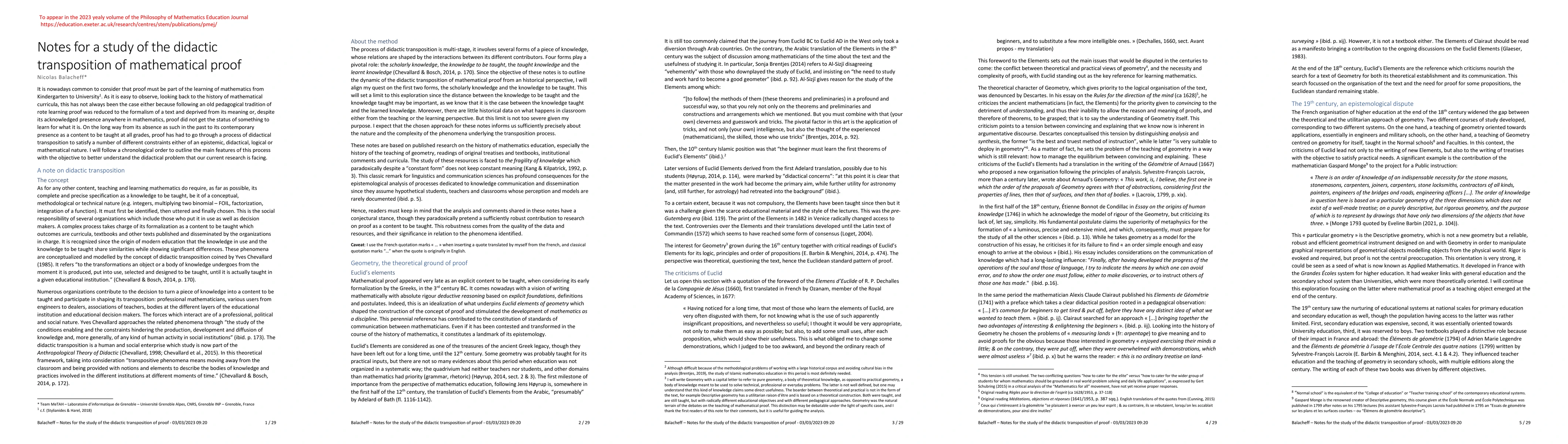 Thumbnail for Notes for a study of the didactic transposition of mathematical proof