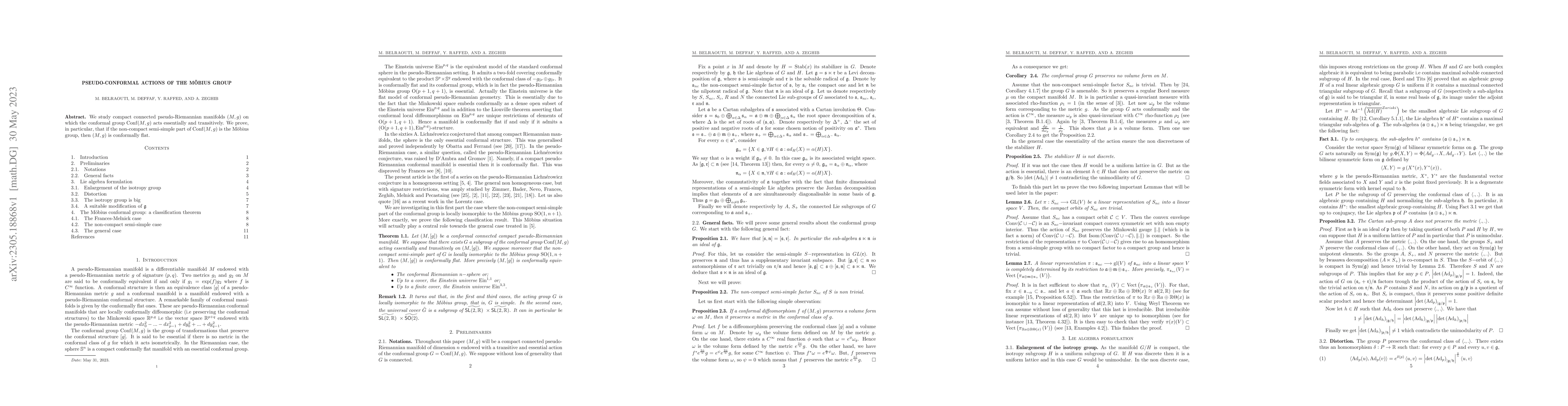 Thumbnail for Pseudo-Conformal Actions of the M{\"o}bius Group