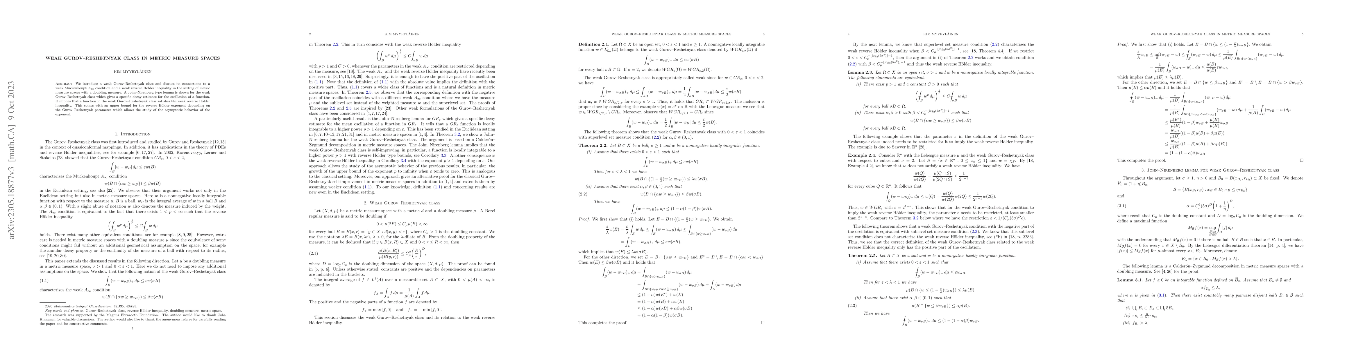 Thumbnail for Weak Gurov-Reshetnyak class in metric measure spaces