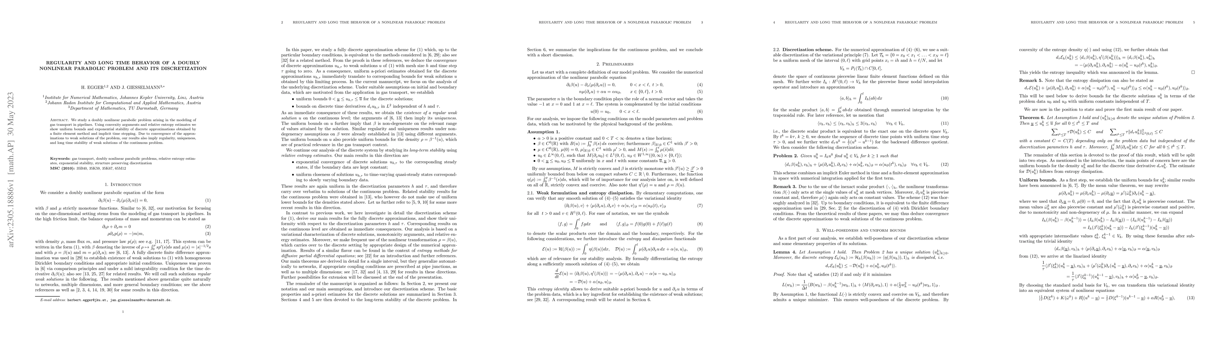 Thumbnail for Regularity and long time behavior of a doubly nonlinear parabolic
  problem and its discretization