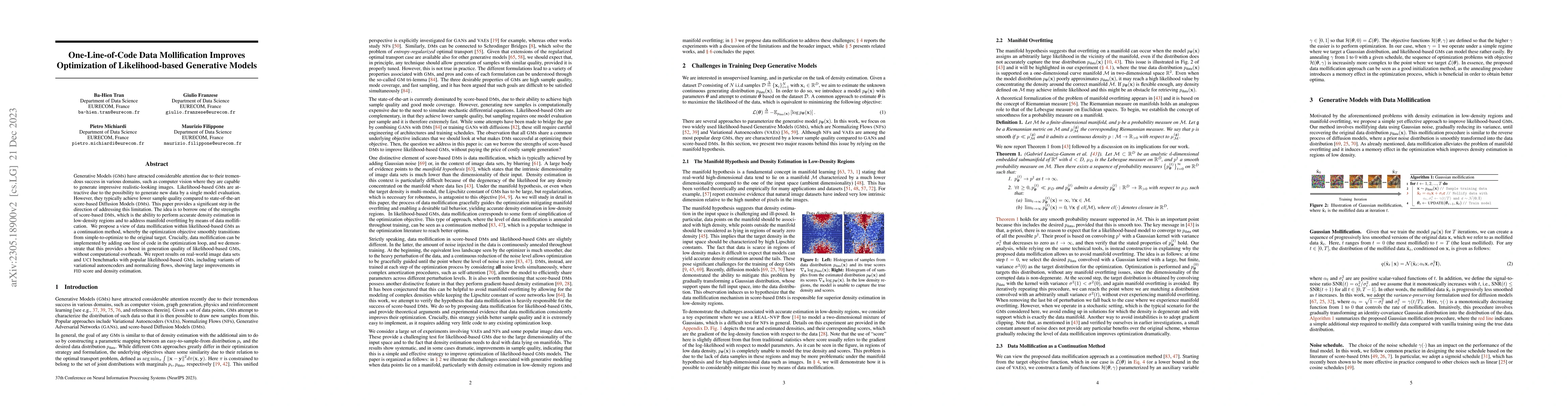 Thumbnail for One-Line-of-Code Data Mollification Improves Optimization of
  Likelihood-based Generative Models