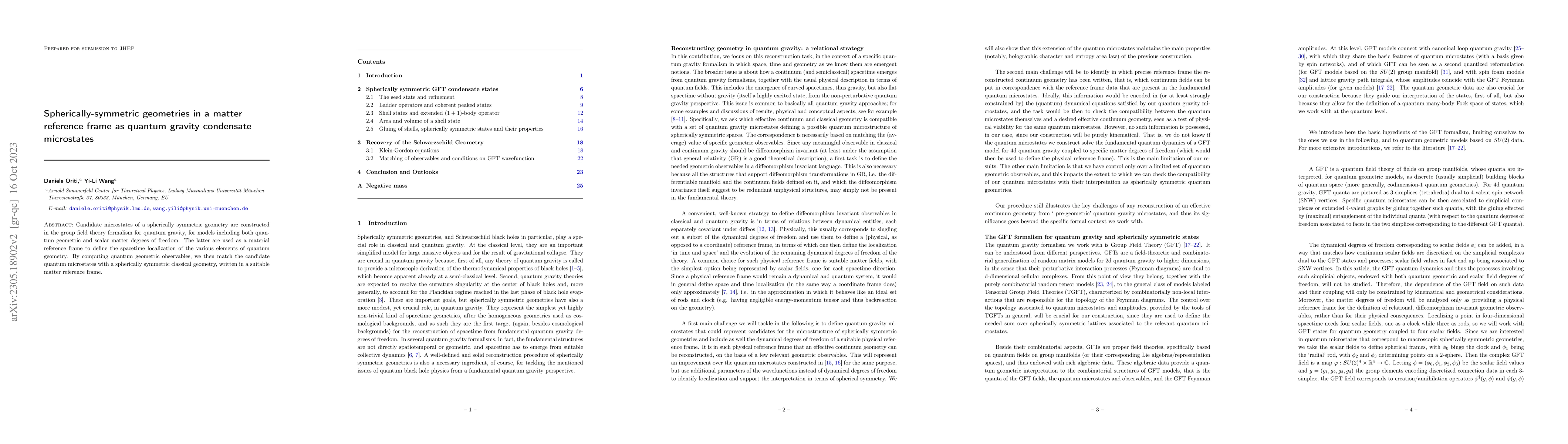 Thumbnail for Spherically-symmetric geometries in a matter reference frame as quantum
  gravity condensates