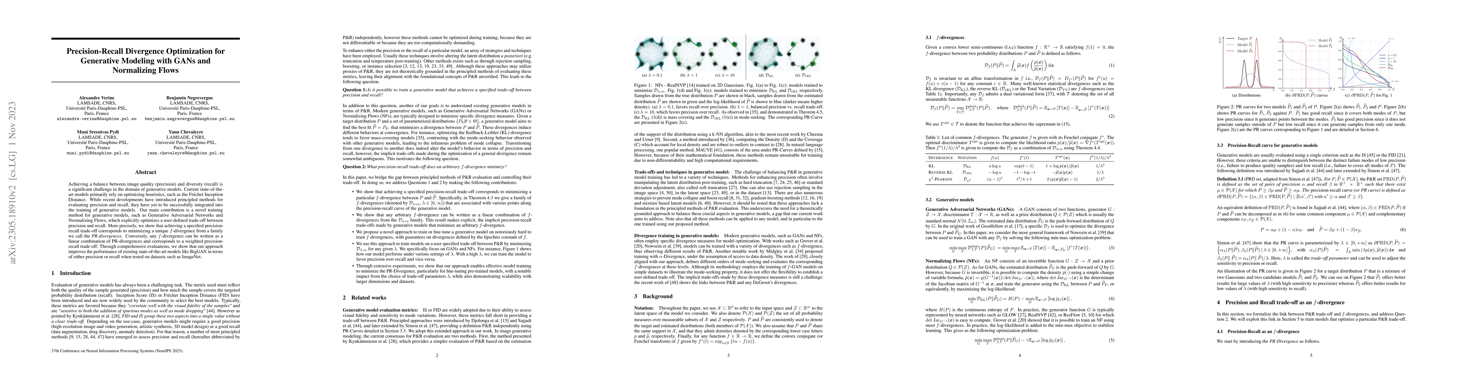 Thumbnail for Precision-Recall Divergence Optimization for Generative Modeling with
  GANs and Normalizing Flows