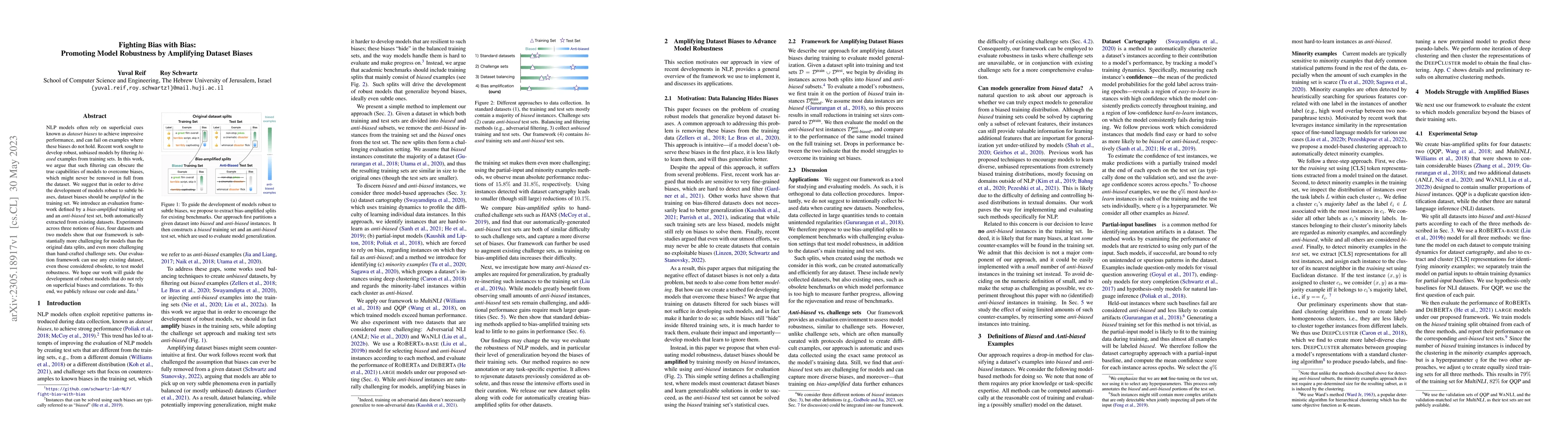 Thumbnail for Fighting Bias with Bias: Promoting Model Robustness by Amplifying
  Dataset Biases