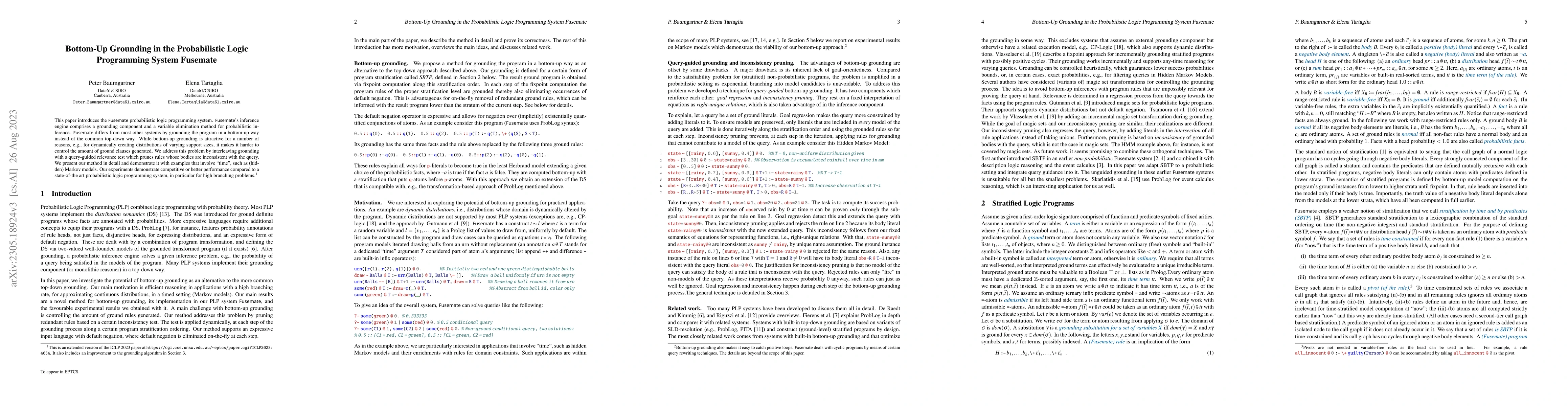 Thumbnail for Bottom-Up Grounding in the Probabilistic Logic Programming System
  Fusemate