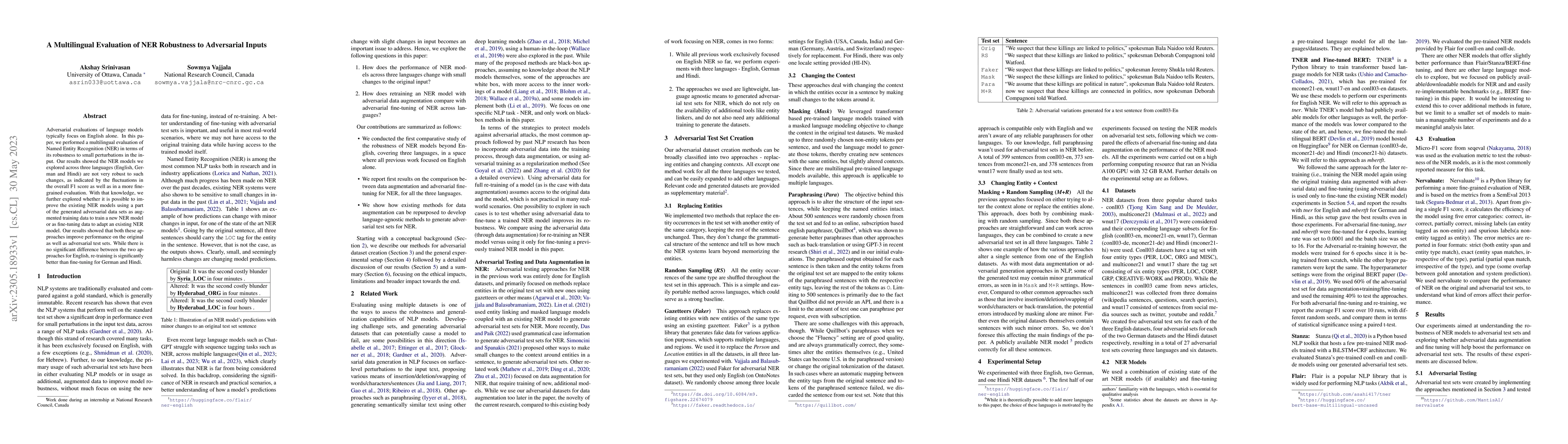 Thumbnail for A Multilingual Evaluation of NER Robustness to Adversarial Inputs