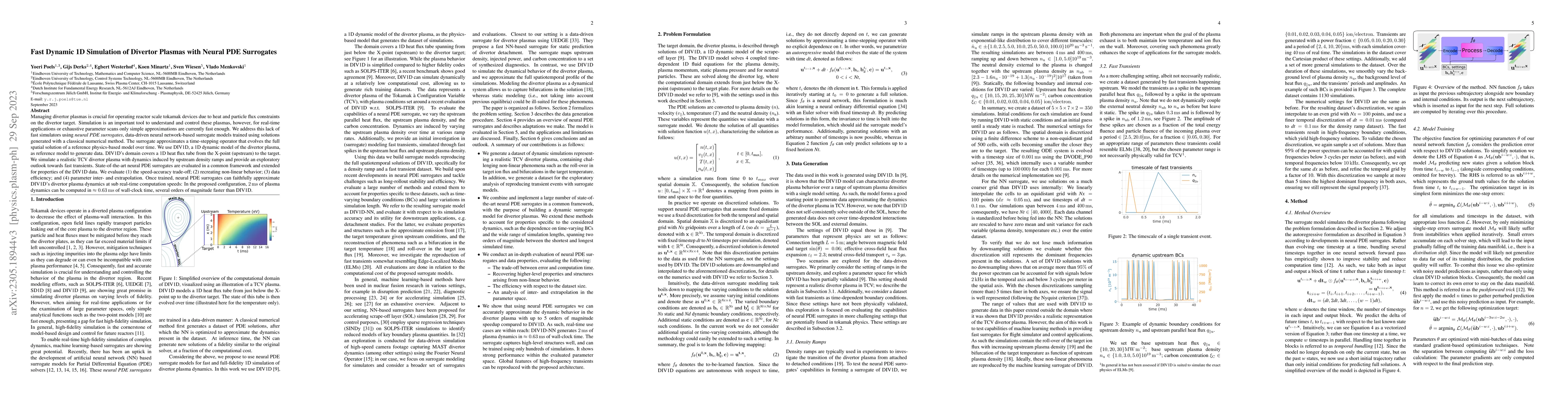 Thumbnail for Fast Dynamic 1D Simulation of Divertor Plasmas with Neural PDE
  Surrogates