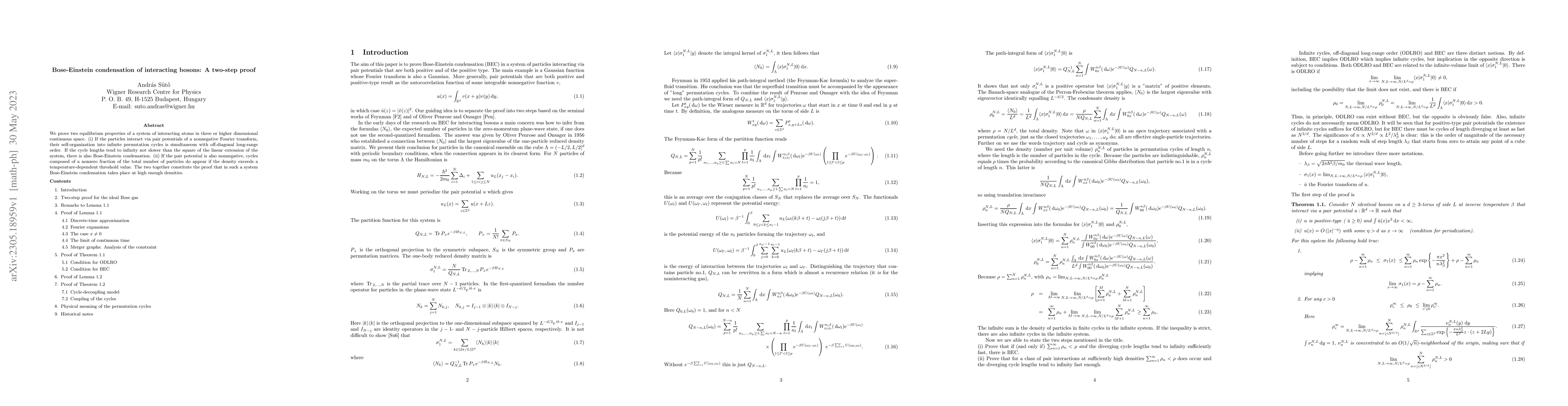 Thumbnail for Bose-Einstein condensation of interacting bosons: A two-step proof