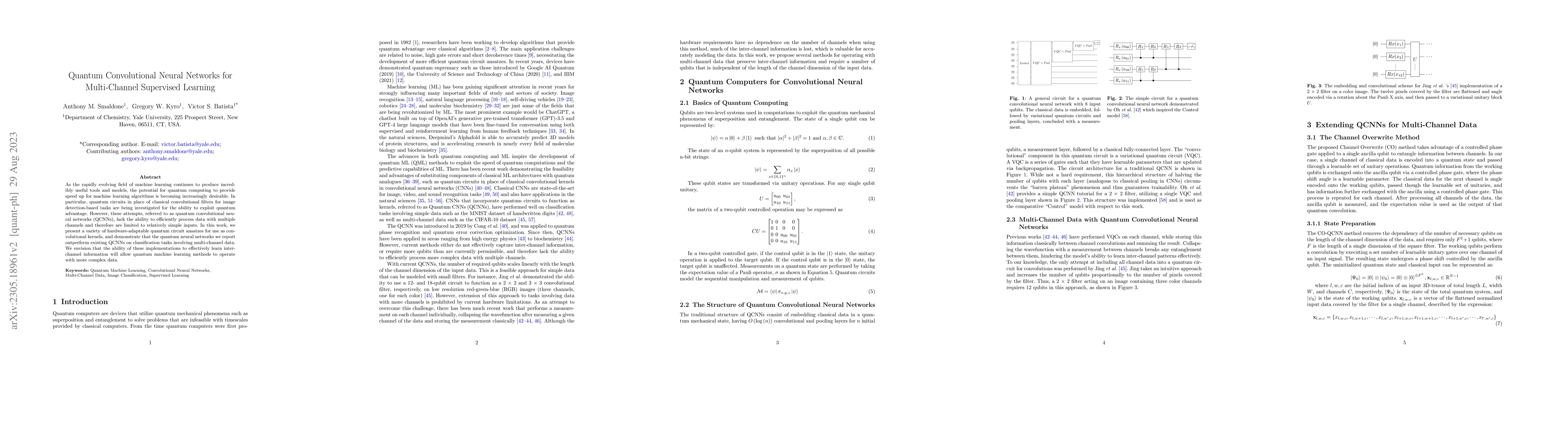 Thumbnail for Quantum Convolutional Neural Networks for Multi-Channel Supervised
  Learning