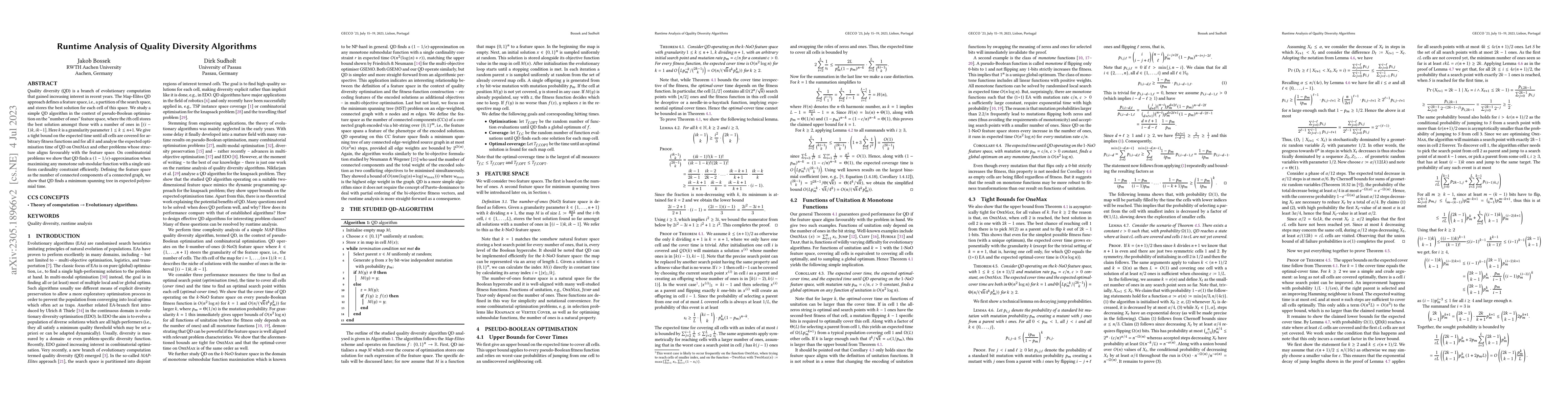 Thumbnail for Runtime Analysis of Quality Diversity Algorithms