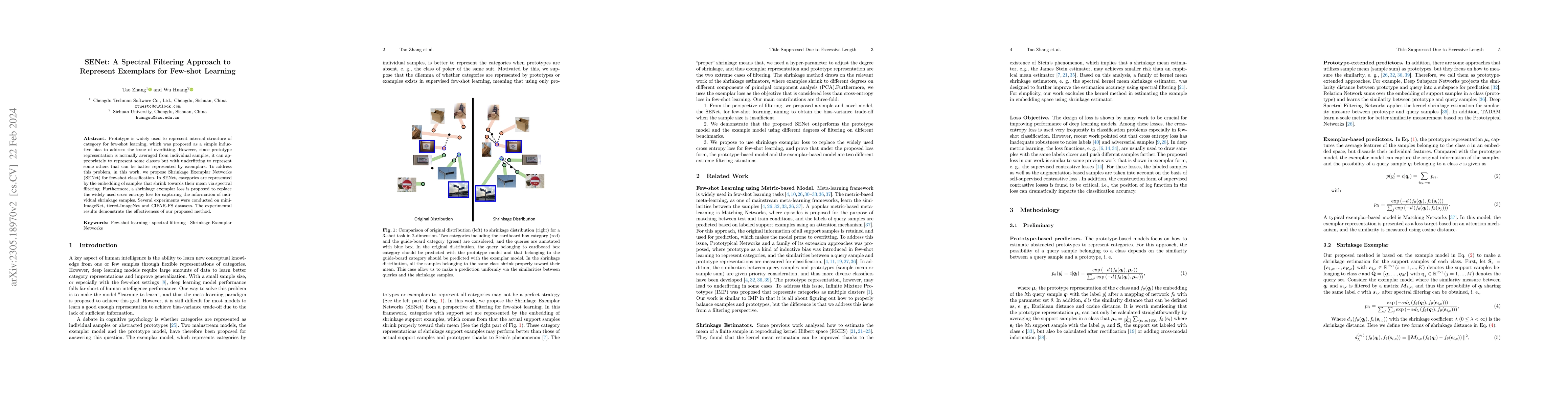 Thumbnail for SENet: A Spectral Filtering Approach to Represent Exemplars for Few-shot
  Learning
