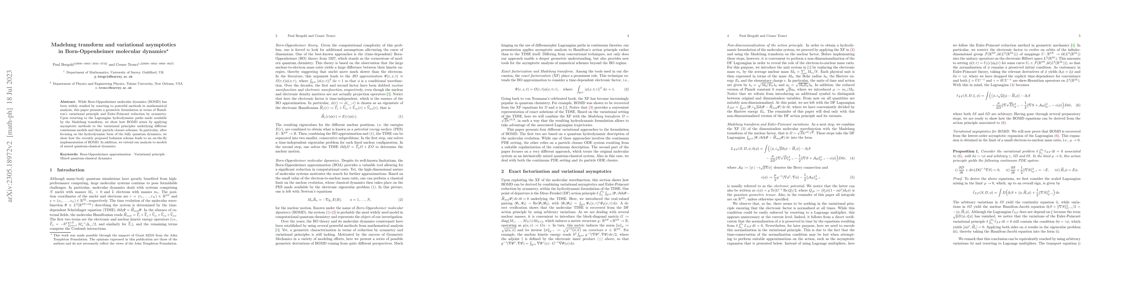 Thumbnail for Madelung transform and variational asymptotics in Born-Oppenheimer
  molecular dynamics