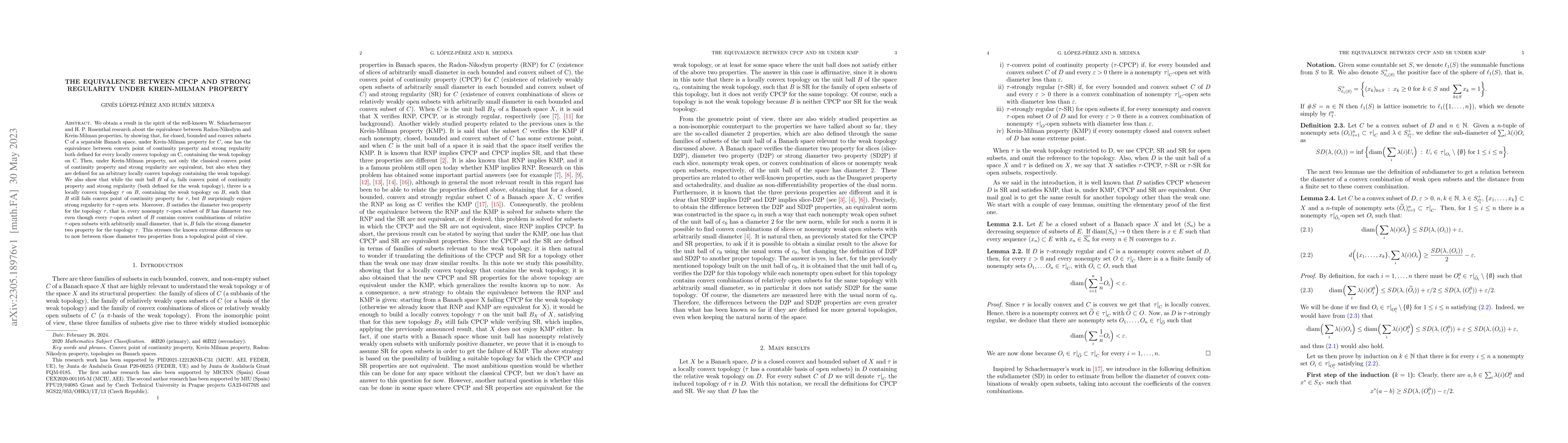 Thumbnail for The equivalence between CPCP and strong regularity under Krein-Milman
  property