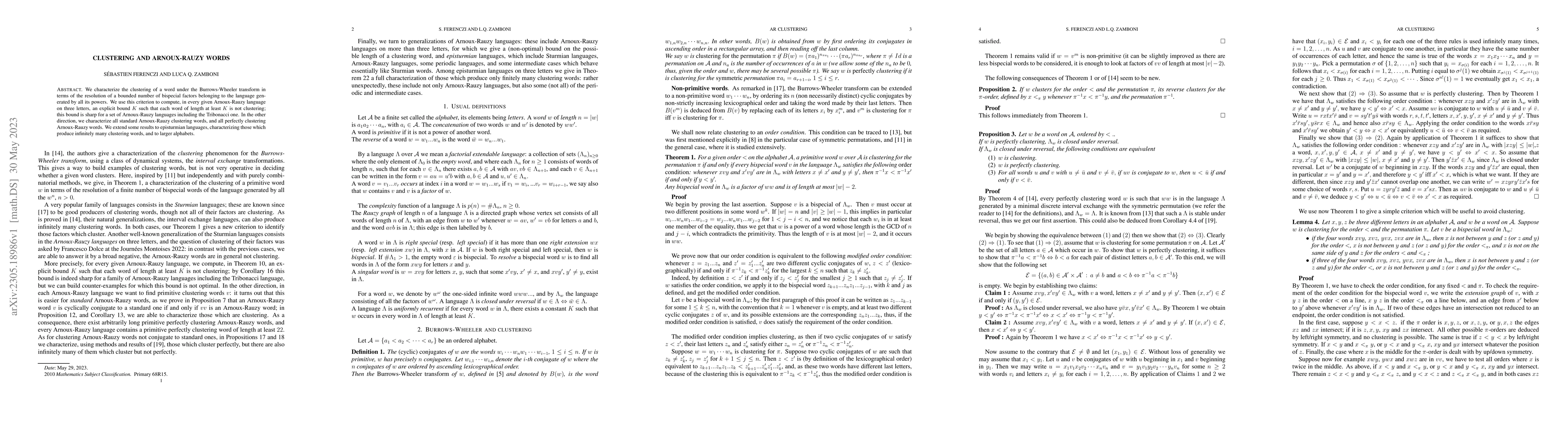 Thumbnail for Clustering and Arnoux-Rauzy words