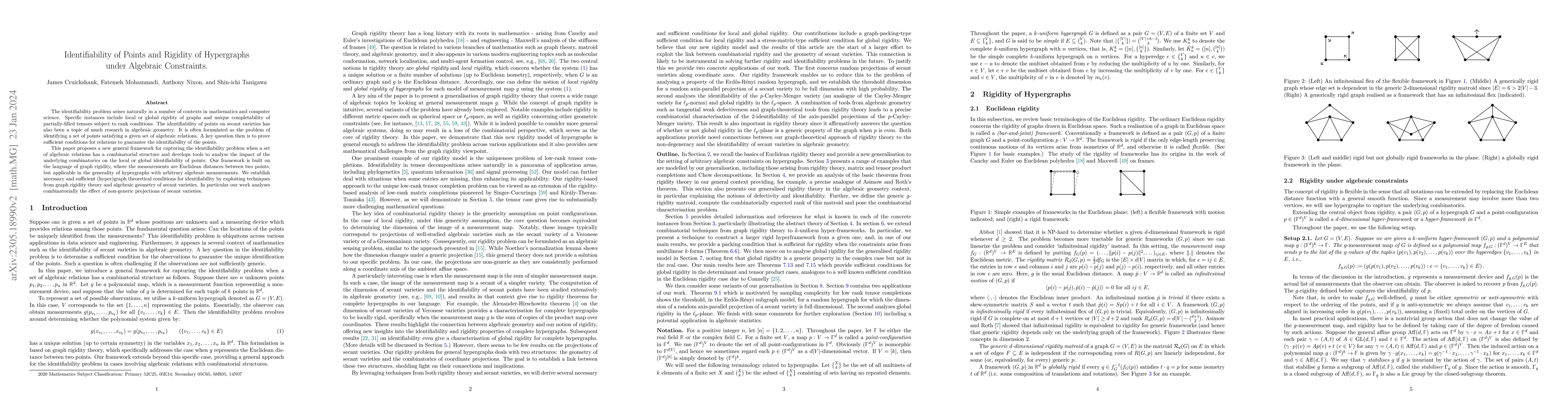 Thumbnail for Identifiability of Points and Rigidity of Hypergraphs under Algebraic
  Constraints