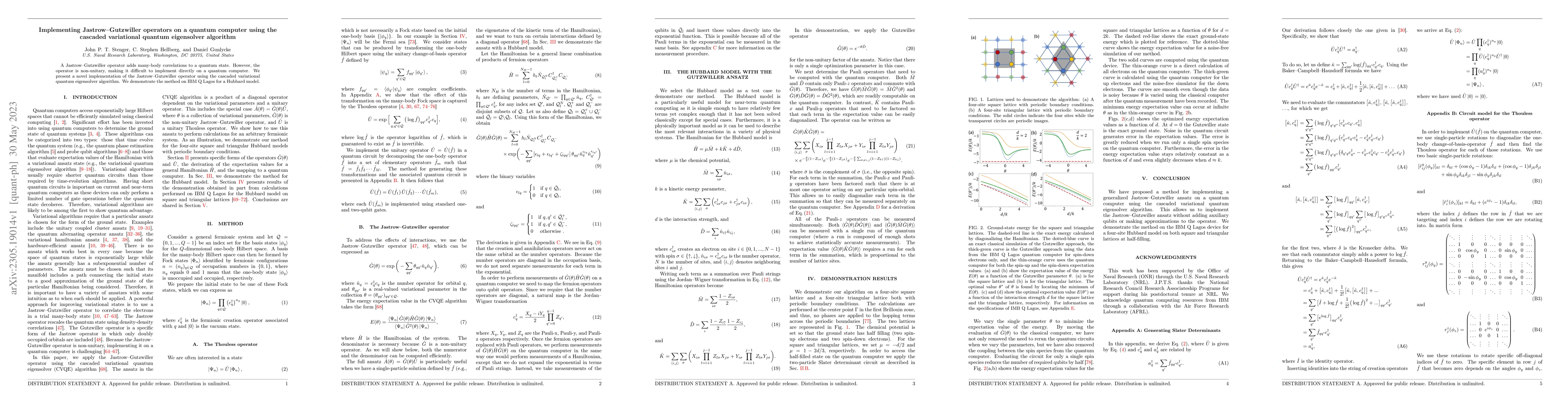 Thumbnail for Implementing Jastrow--Gutzwiller operators on a quantum computer using
  the cascaded variational quantum eigensolver algorithm