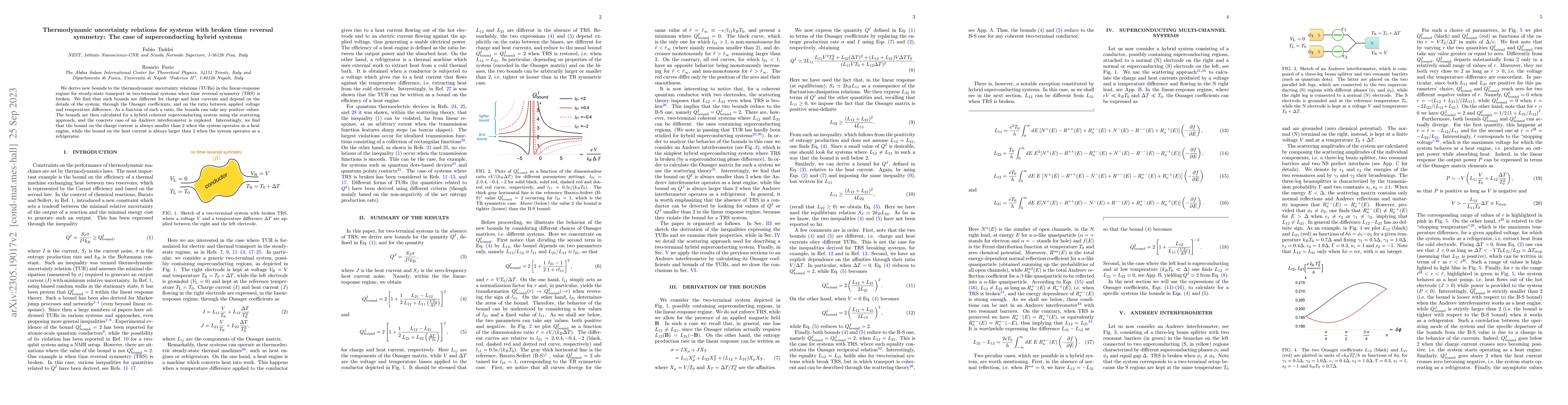 Thumbnail for Thermodynamic uncertainty relations for systems with broken time
  reversal symmetry: the case of superconducting hybrid systems