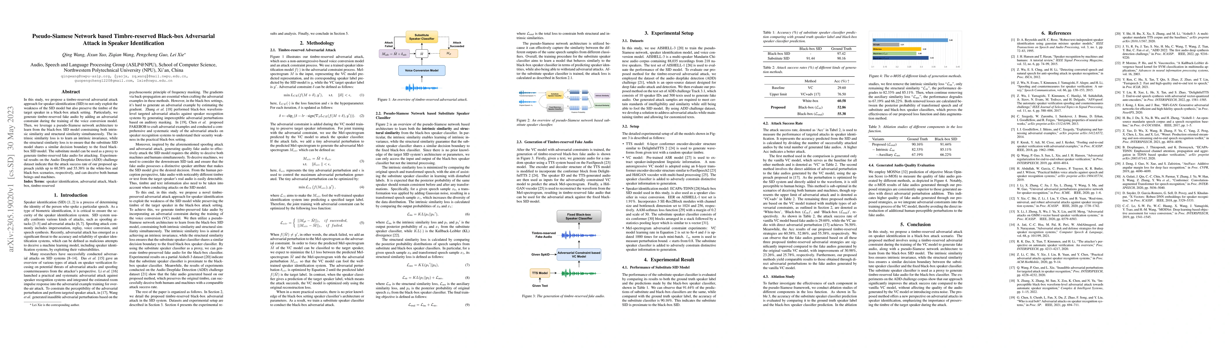 Thumbnail for Pseudo-Siamese Network based Timbre-reserved Black-box Adversarial
  Attack in Speaker Identification