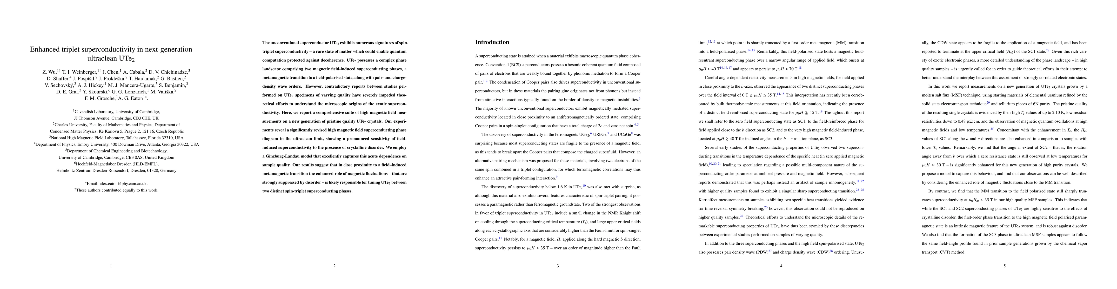 Thumbnail for Enhanced triplet superconductivity in next generation ultraclean UTe2