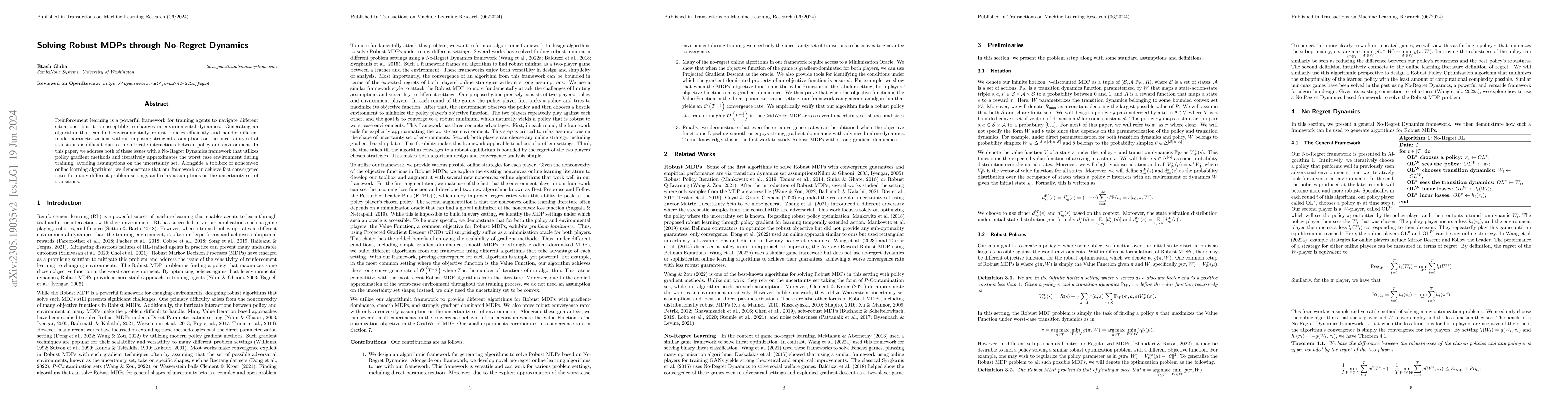Thumbnail for Solving Robust MDPs through No-Regret Dynamics