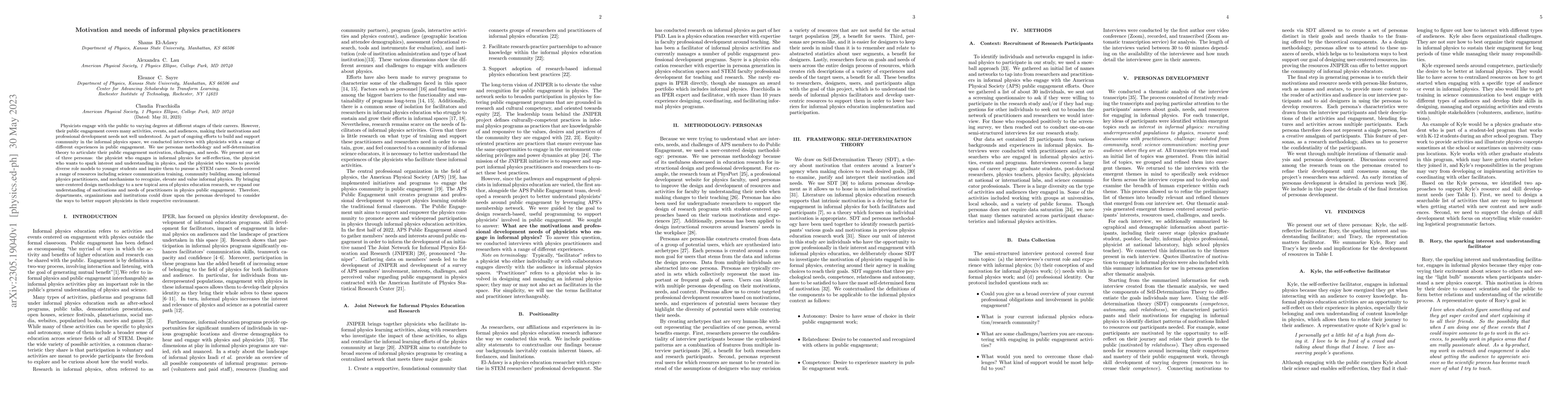 Thumbnail for Motivation and needs of informal physics practitioners