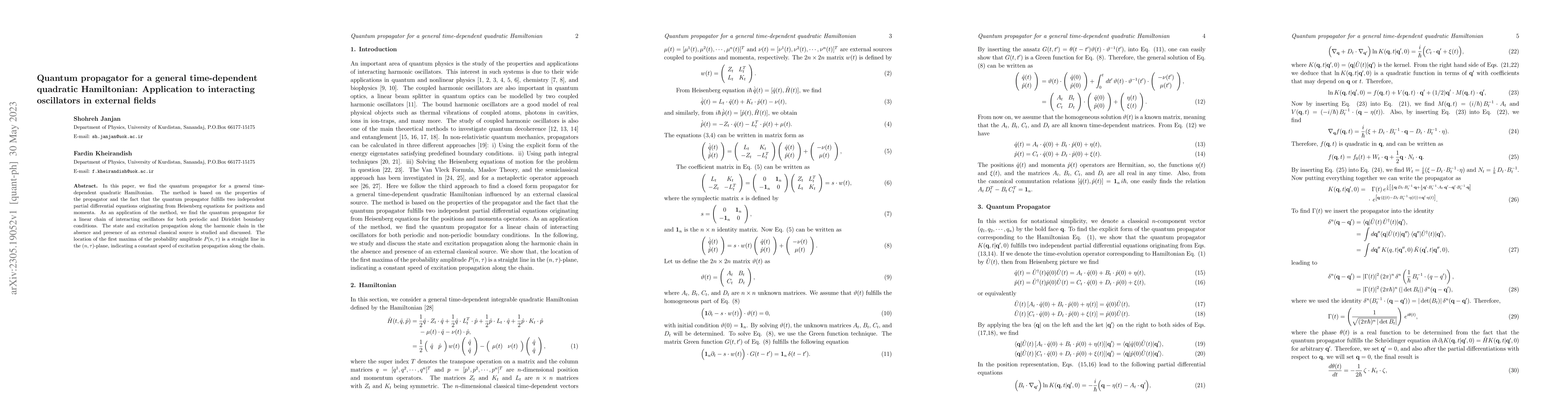 Thumbnail for Quantum propagator for a general time-dependent quadratic Hamiltonian:
  Application to interacting oscillators in external fields