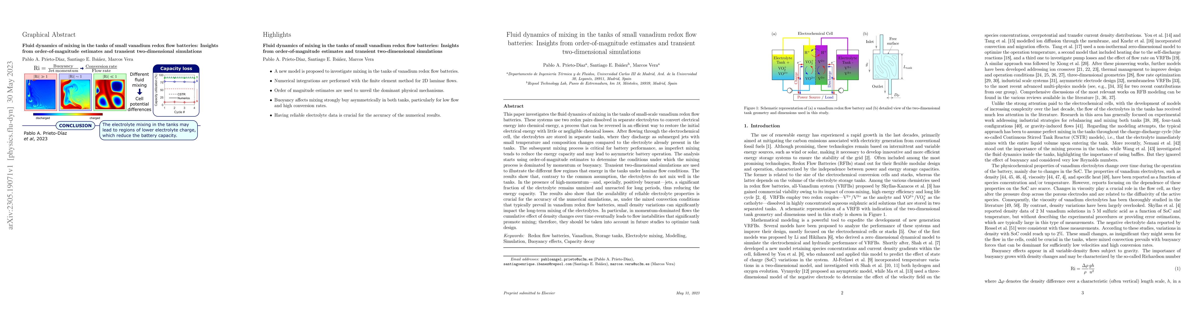 Thumbnail for Fluid dynamics of mixing in the tanks of small vanadium redox flow
  batteries: Insights from order-of-magnitude estimates and transient
  two-dimensional simulations