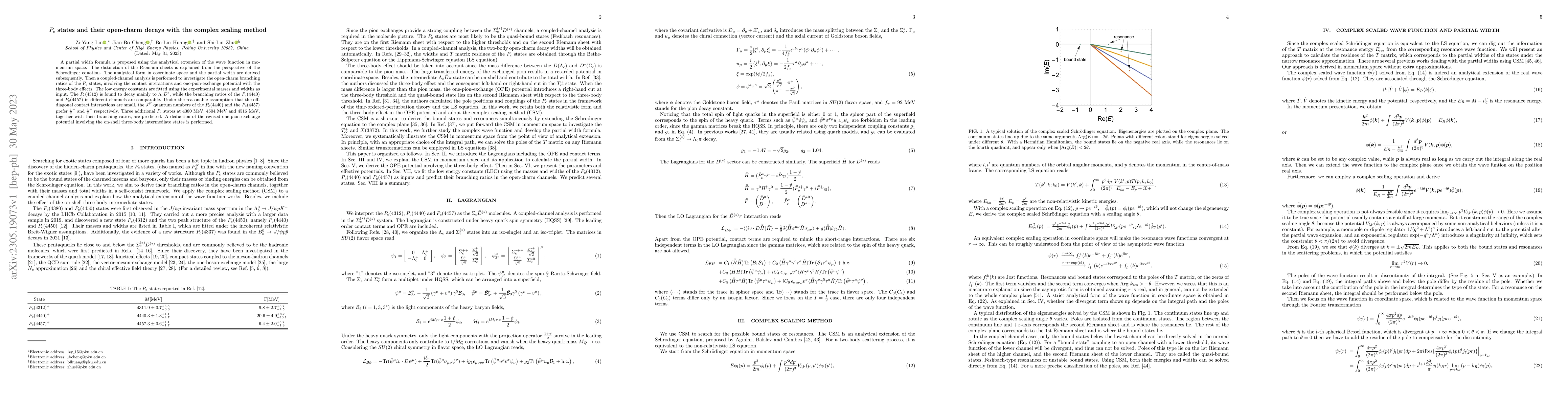 Thumbnail for $P_c$ states and their open-charm decays with the complex scaling method