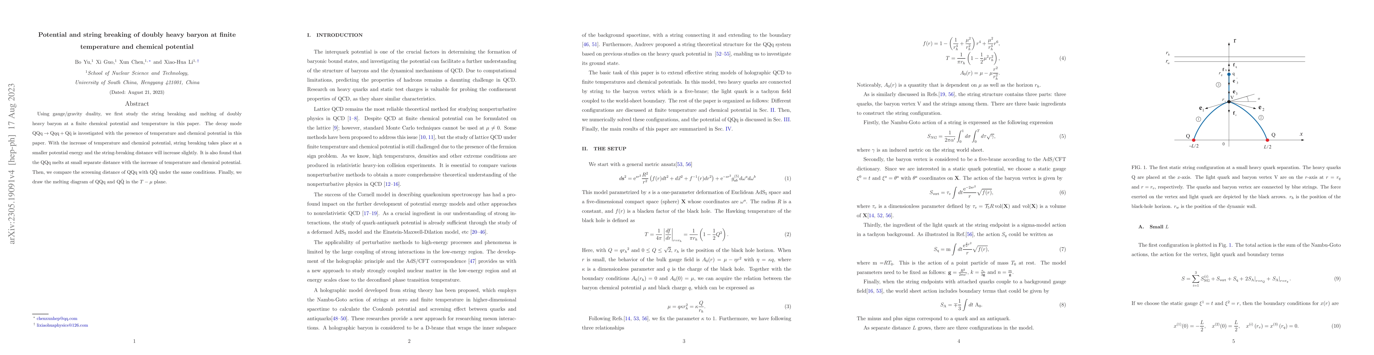 Thumbnail for Potential and string breaking of doubly heavy baryon at finite
  temperature and chemical potential