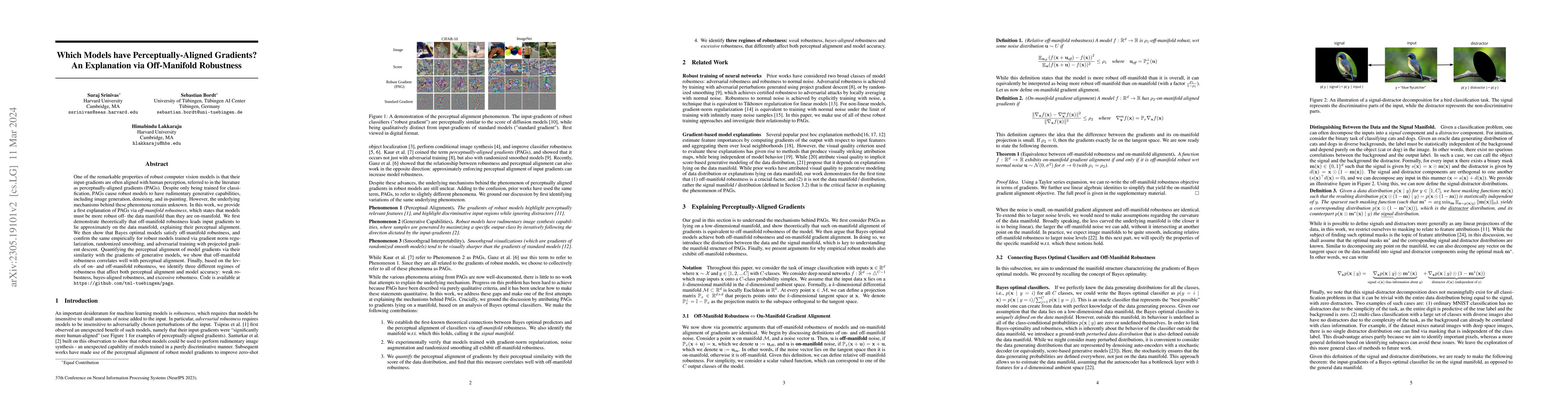 Thumbnail for Which Models have Perceptually-Aligned Gradients? An Explanation via
  Off-Manifold Robustness