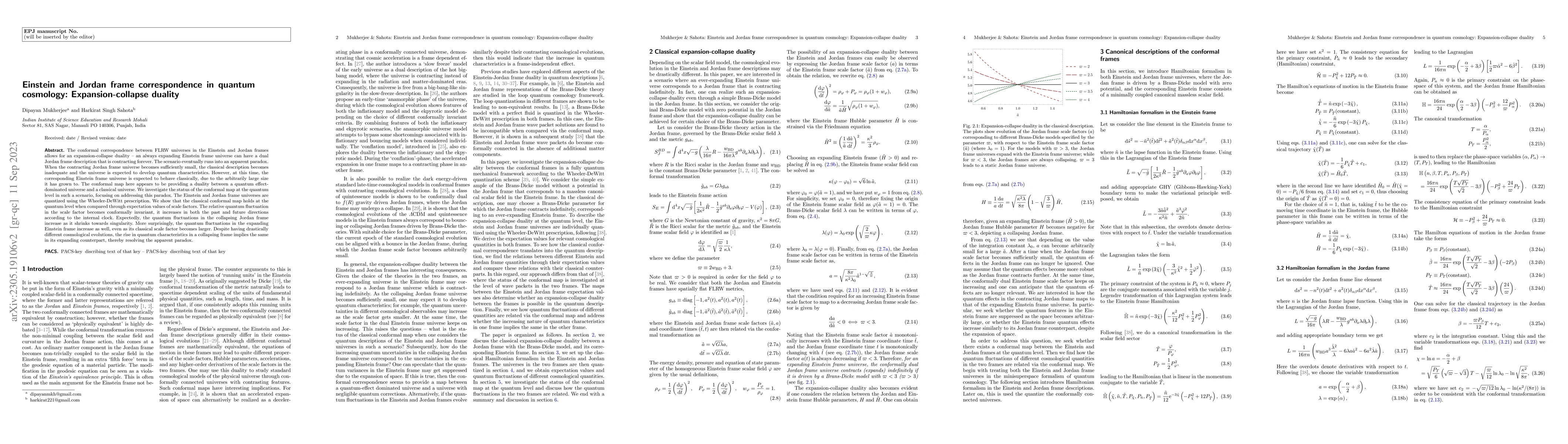 Thumbnail for Einstein and Jordan frame correspondence in quantum cosmology:
  Expansion-collapse duality