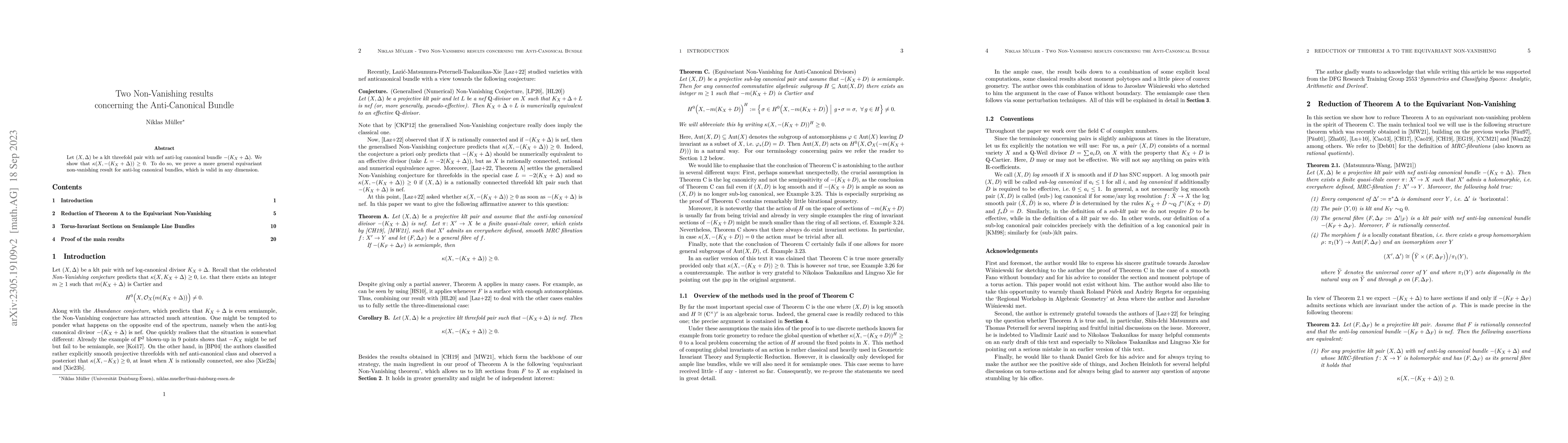 Thumbnail for Two Non-Vanishing results concerning the Anti-Canonical Bundle