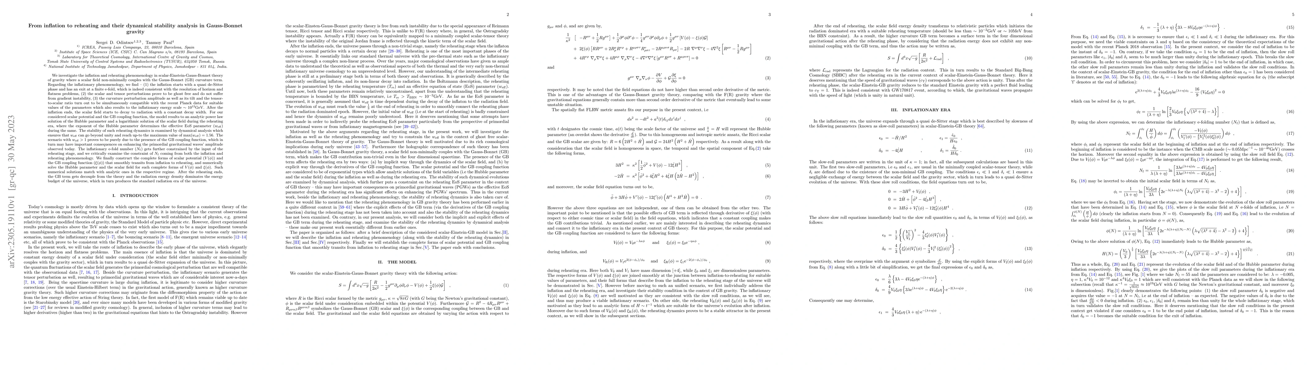 Thumbnail for From inflation to reheating and their dynamical stability analysis in
  Gauss-Bonnet gravity