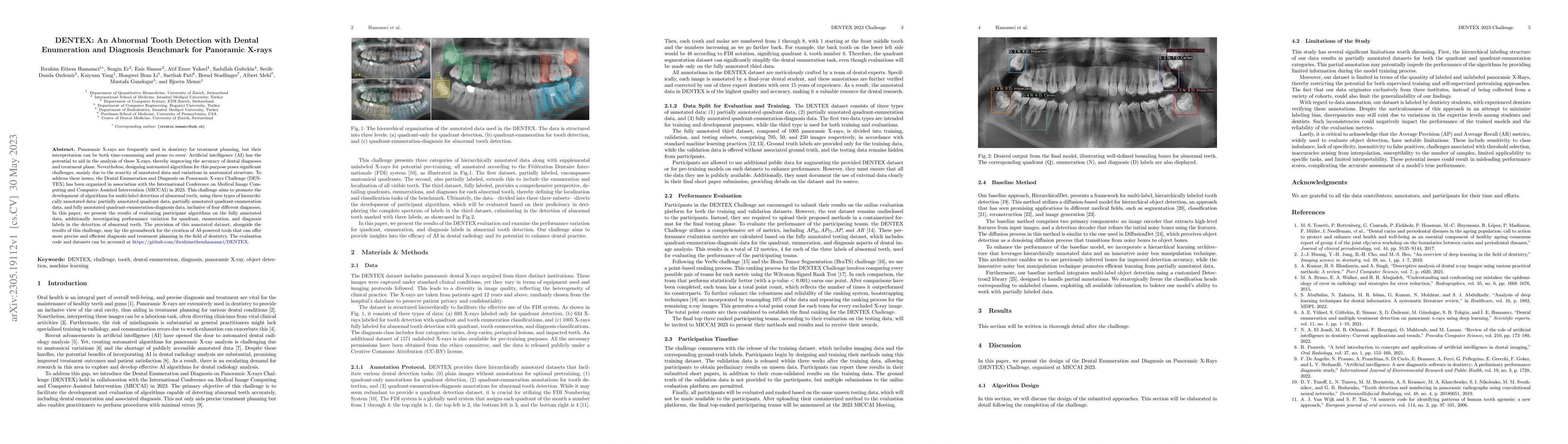 Thumbnail for DENTEX: An Abnormal Tooth Detection with Dental Enumeration and
  Diagnosis Benchmark for Panoramic X-rays