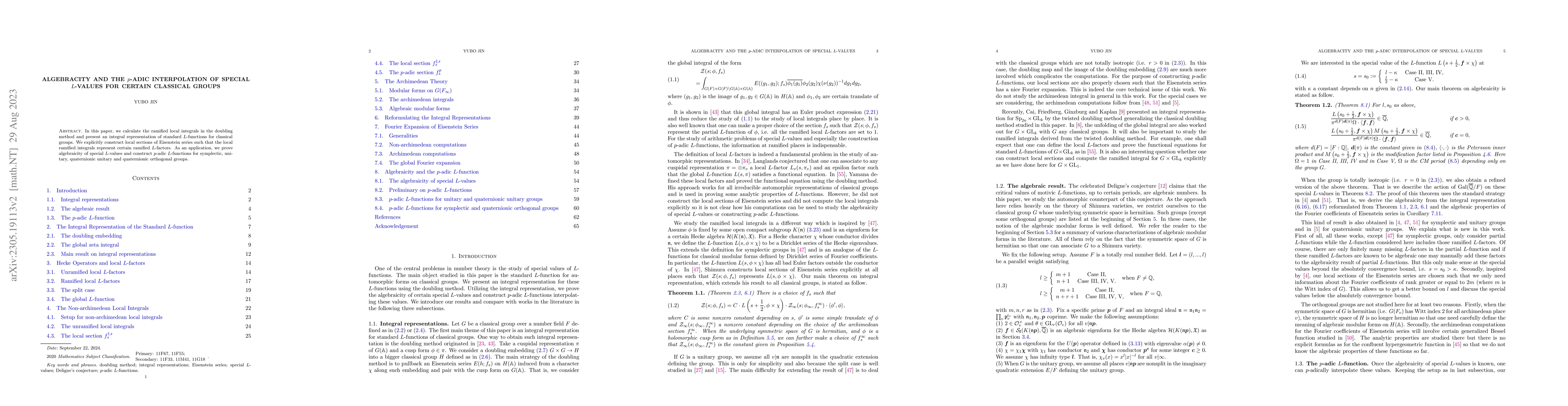 Thumbnail for Algebracity and the $p$-adic Interpolation of Special $L$-values for
  certain Classical Groups