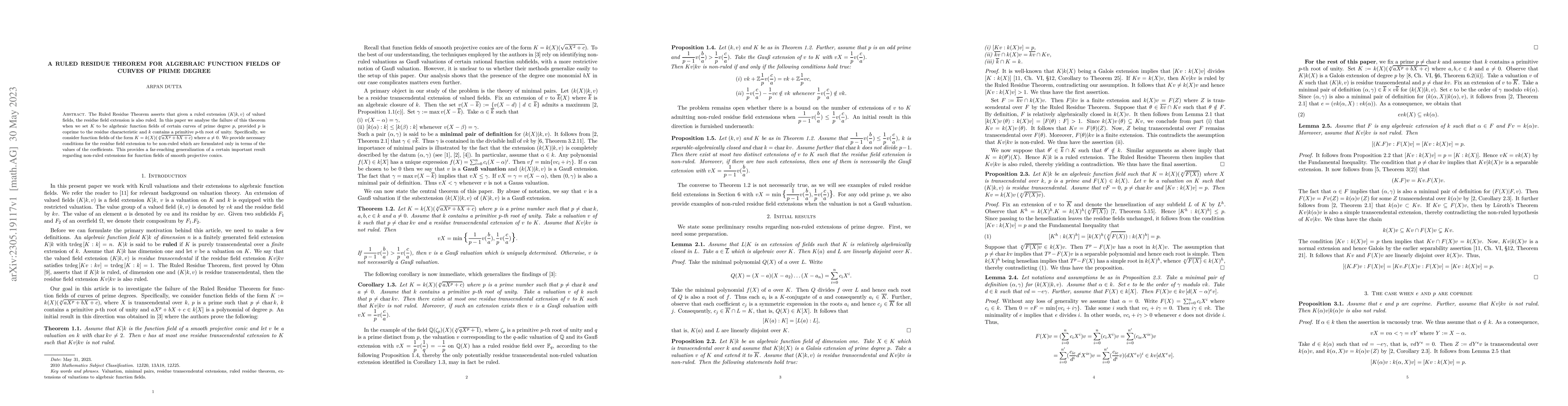 Thumbnail for A ruled residue theorem for algebraic function fields of curves of prime
  degree