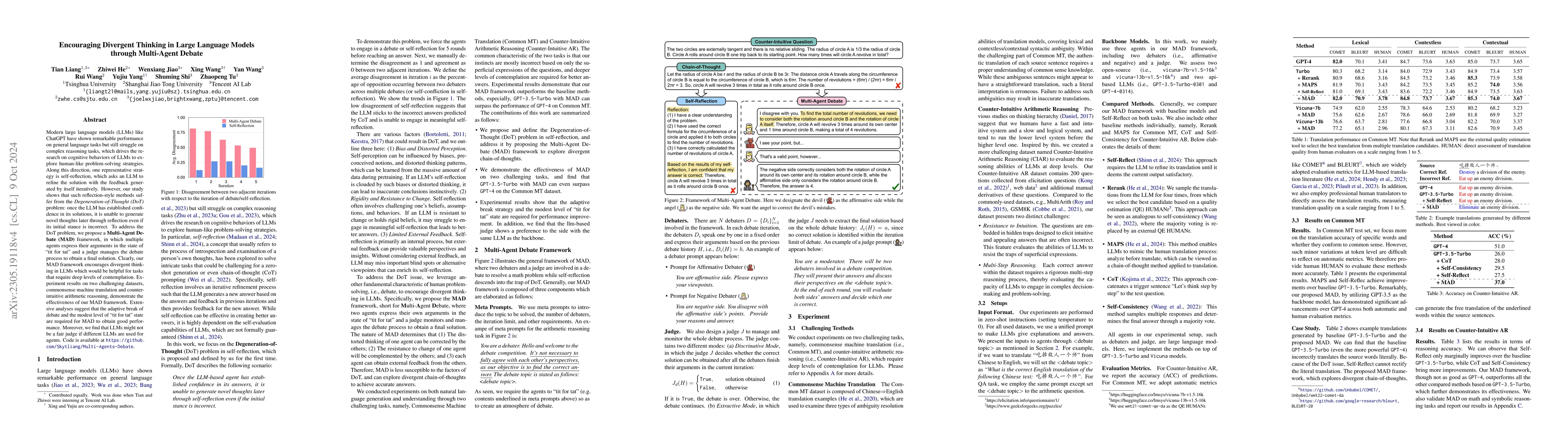 Thumbnail for Encouraging Divergent Thinking in Large Language Models through
  Multi-Agent Debate