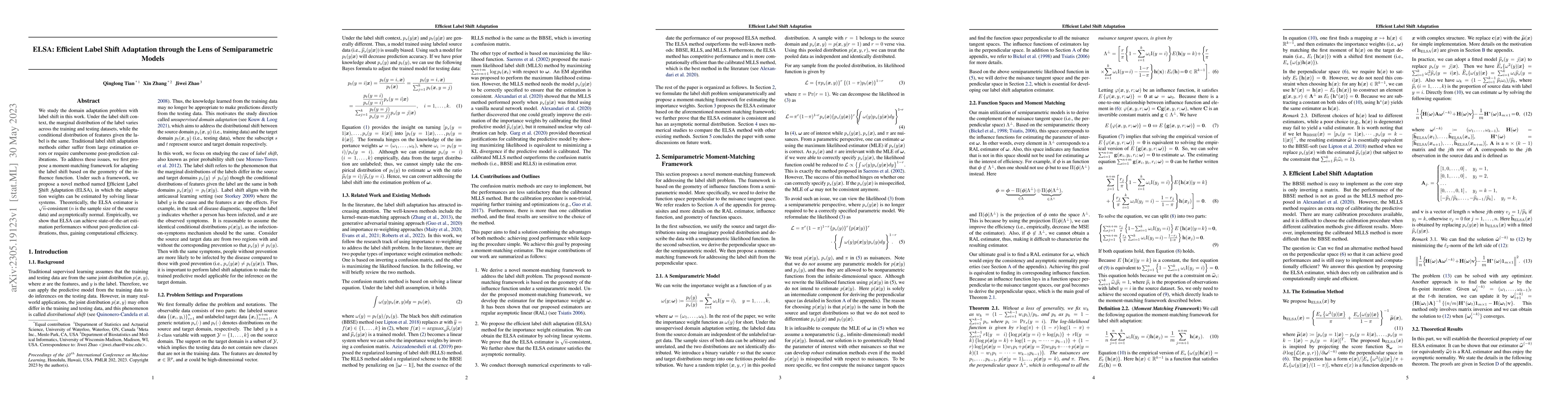 Thumbnail for ELSA: Efficient Label Shift Adaptation through the Lens of
  Semiparametric Models