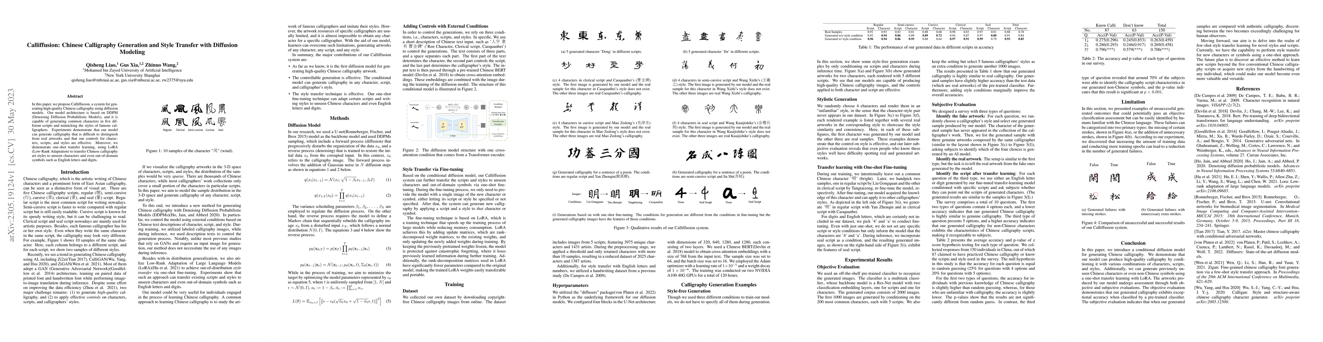 Thumbnail for Calliffusion: Chinese Calligraphy Generation and Style Transfer with
  Diffusion Modeling