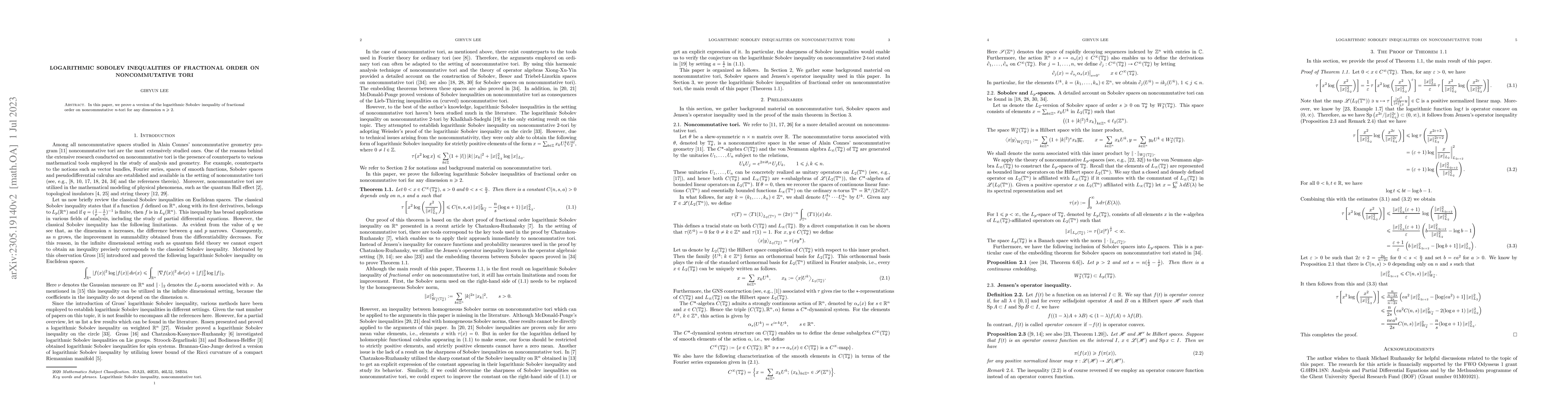 Thumbnail for Logarithmic Sobolev Inequalities of Fractional Order on Noncommutative
  Tori