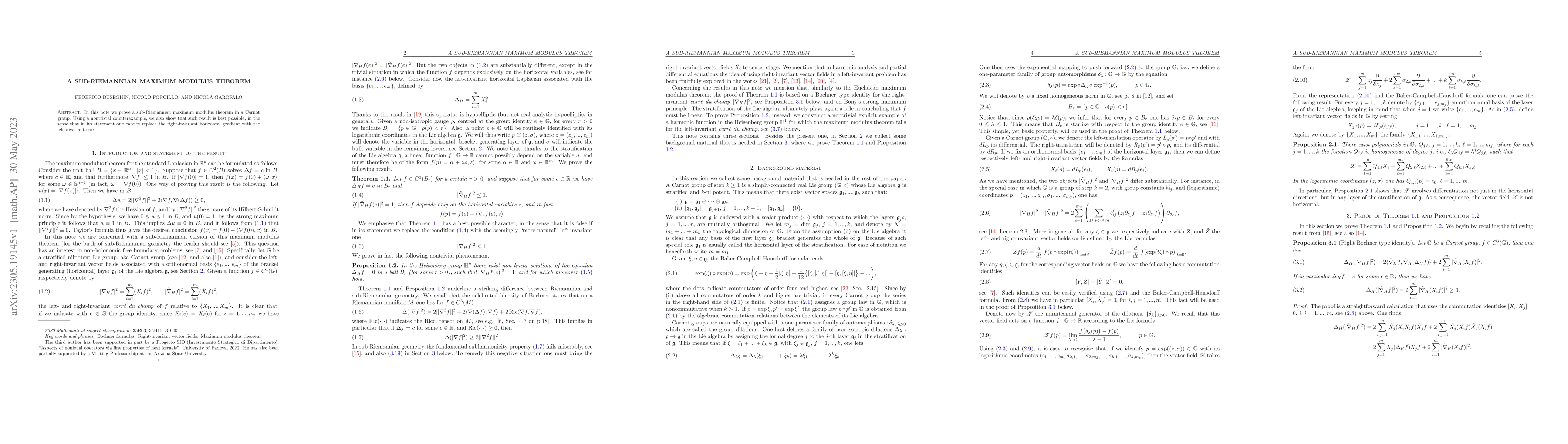 Thumbnail for A sub-Riemannian maximum modulus theorem