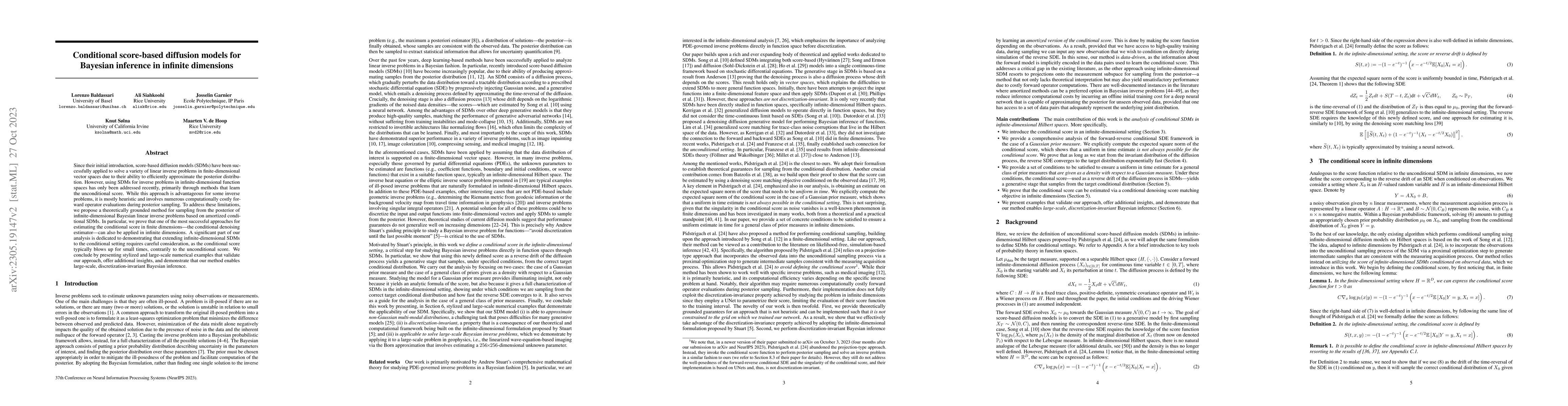 Thumbnail for Conditional score-based diffusion models for Bayesian inference in
  infinite dimensions