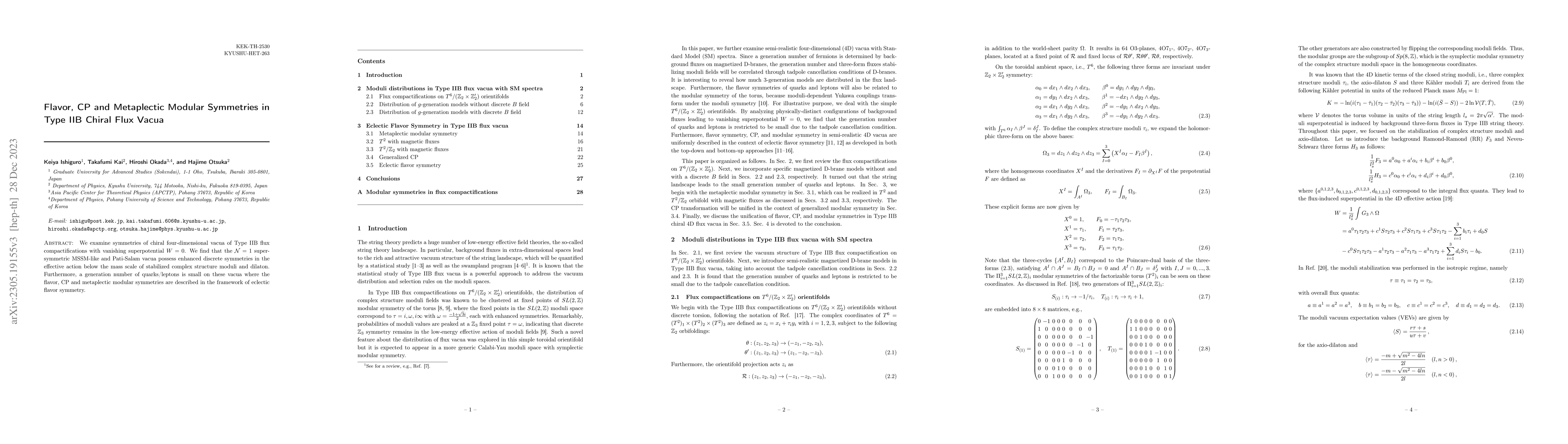 Thumbnail for Flavor, CP and Metaplectic Modular Symmetries in Type IIB Chiral Flux
  Vacua