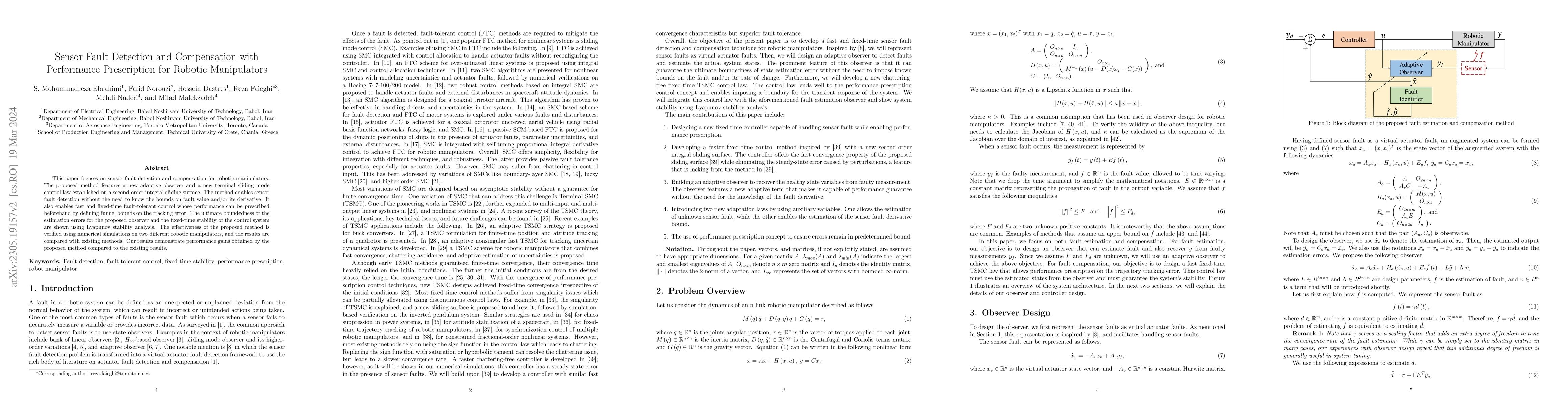 Thumbnail for Sensor Fault Detection and Compensation with Performance Prescription
  for Robotic Manipulators
