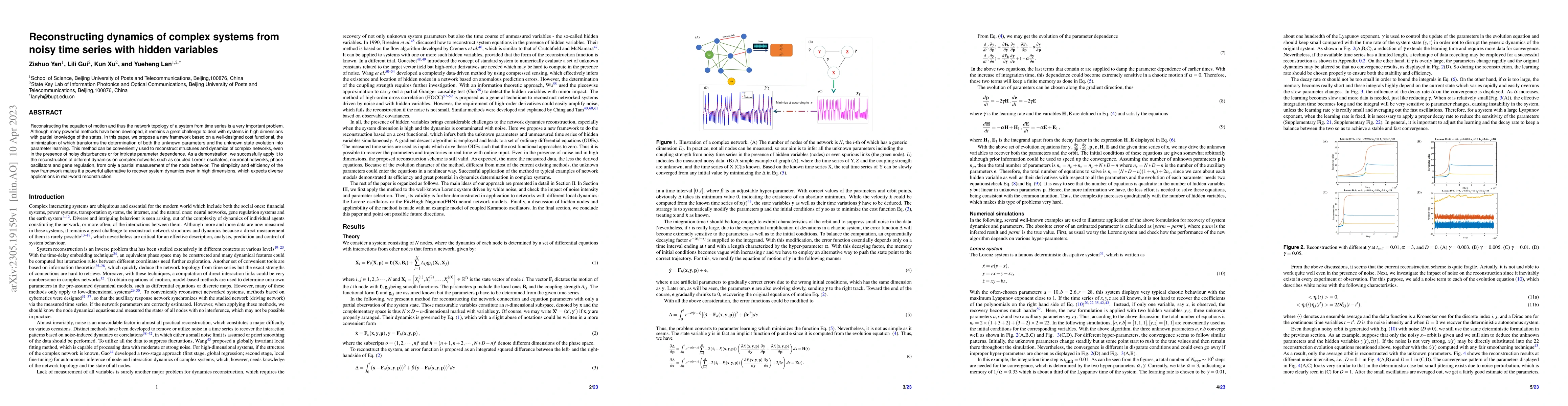 Thumbnail for Reconstructing dynamics of complex systems from noisy time series with
  hidden variables