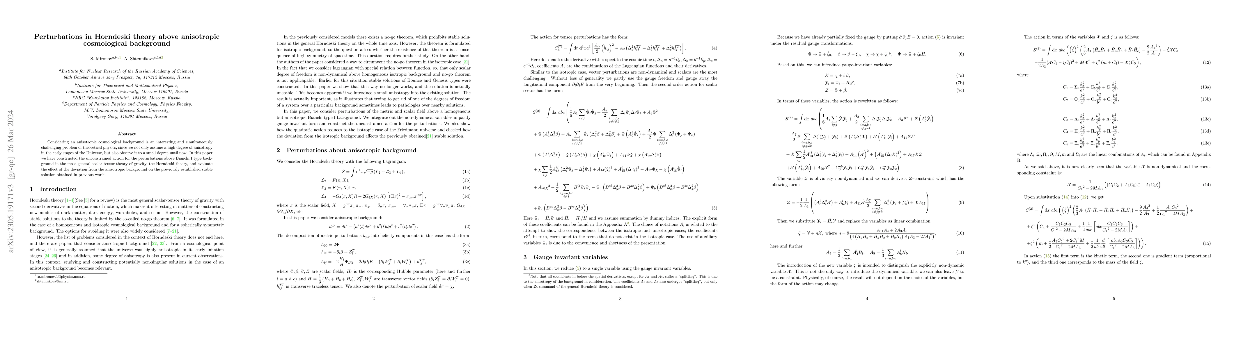 Thumbnail for Perturbations in Horndeski theory above anisotropic cosmological
  background