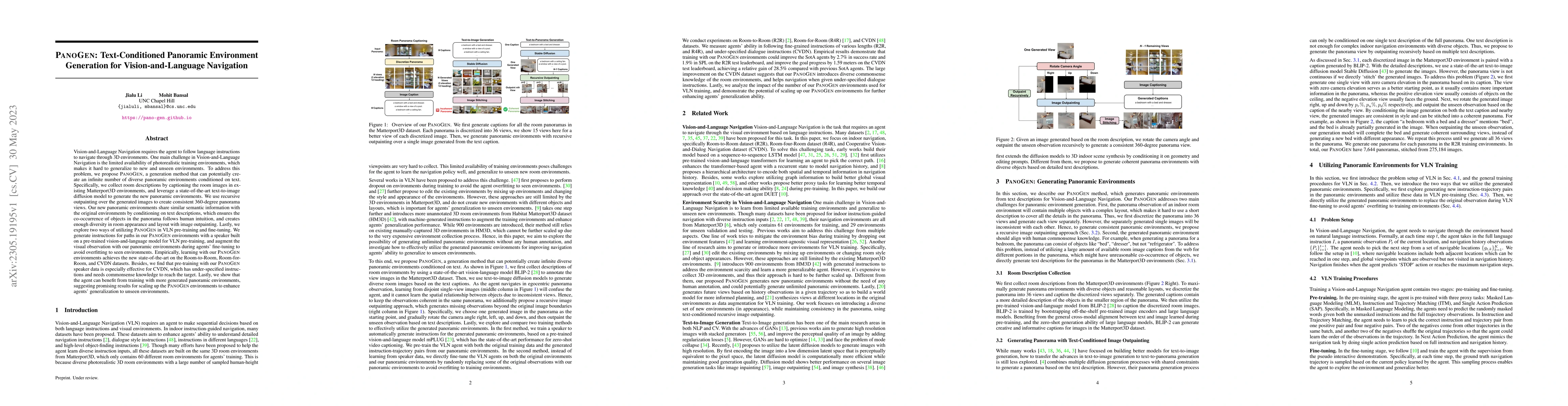 Thumbnail for PanoGen: Text-Conditioned Panoramic Environment Generation for
  Vision-and-Language Navigation
